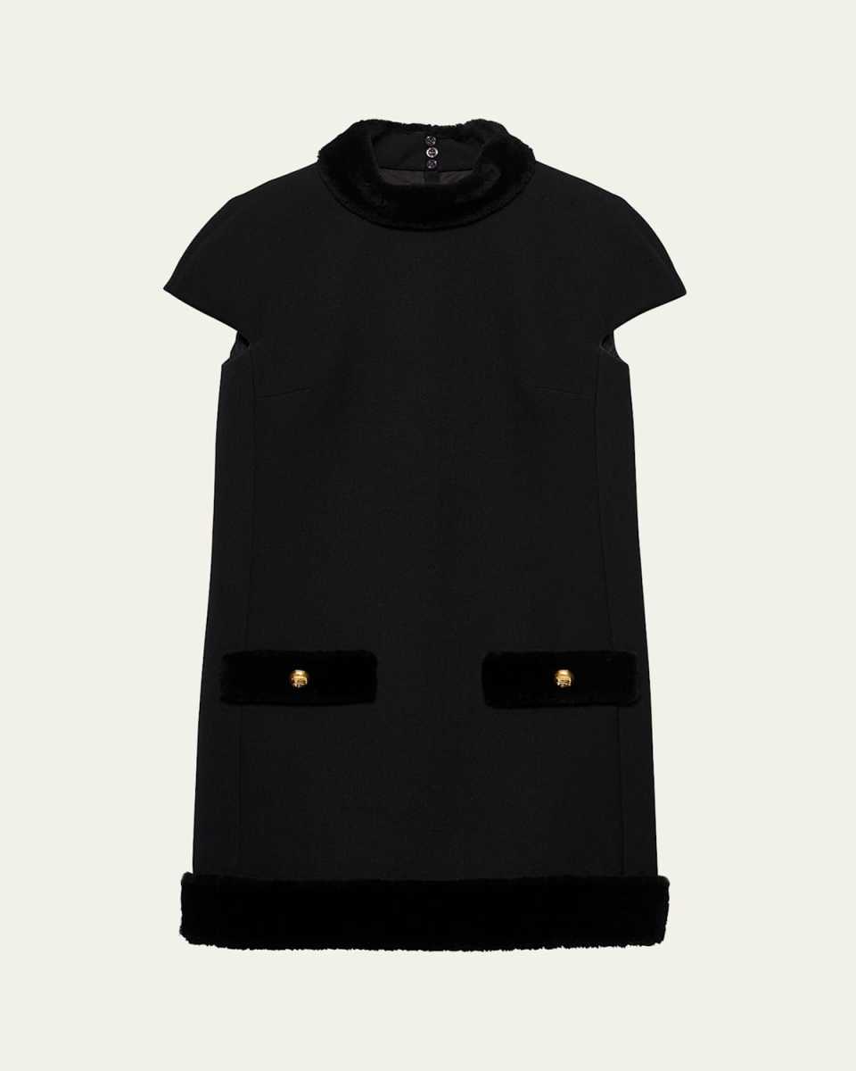 Natte Short Sleeve Shearling-Trim Mini Dress
